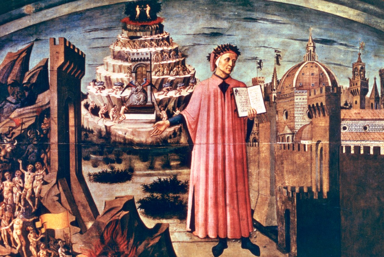Dante e seu poema, a Divina Comédia, 1465. de Domenico di Michelino