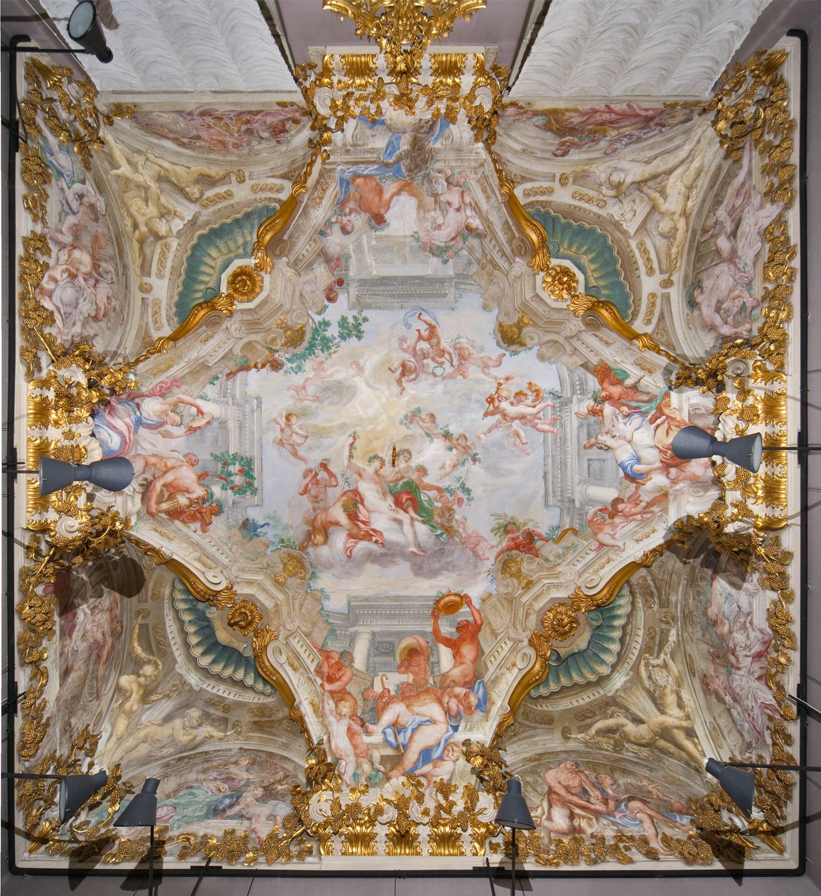 Tecto com a alegoria do Outono, Baco, Salão do Outono de Domenico the Elder Piola