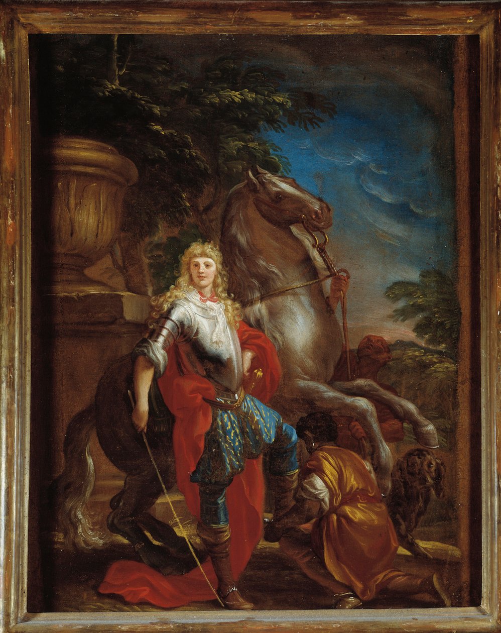 Retrato de um cavalheiro de Génova com o seu cavalo Pintura de Domenico Piola (1627-1703) Genes, Musei di Strada Nuova (ex Palazzo Bianco) de Domenico the Elder Piola