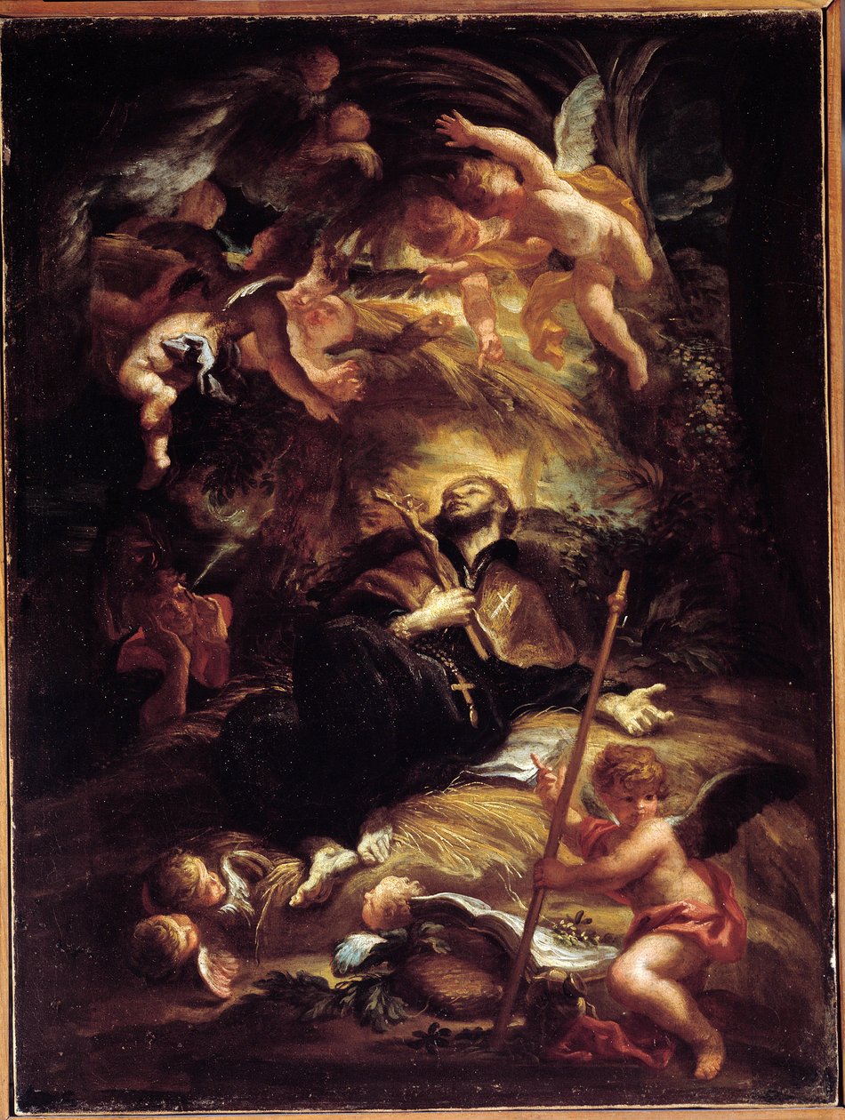 A morte de São Francisco Xavier (François-Xavier) (1506-1552), Missionário Jesuíta Espanhol (A morte de São Francisco Xavier) Pintura de Domenico Piola (1627-1703) Genes, Musei di Strada Nuova (ex Palazzo Bianco) de Domenico the Elder Piola