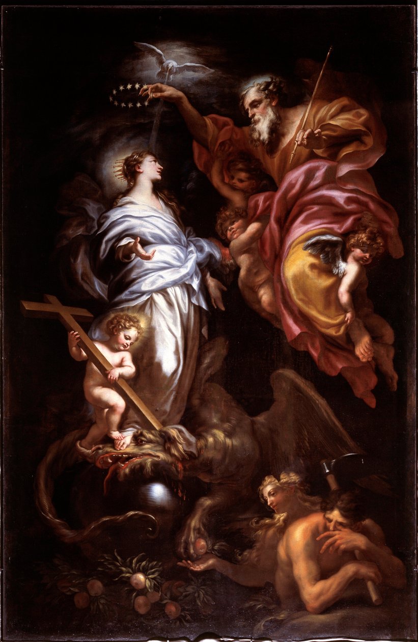 Virgem imaculada e santo pai (óleo sobre tela de Domenico the Elder Piola