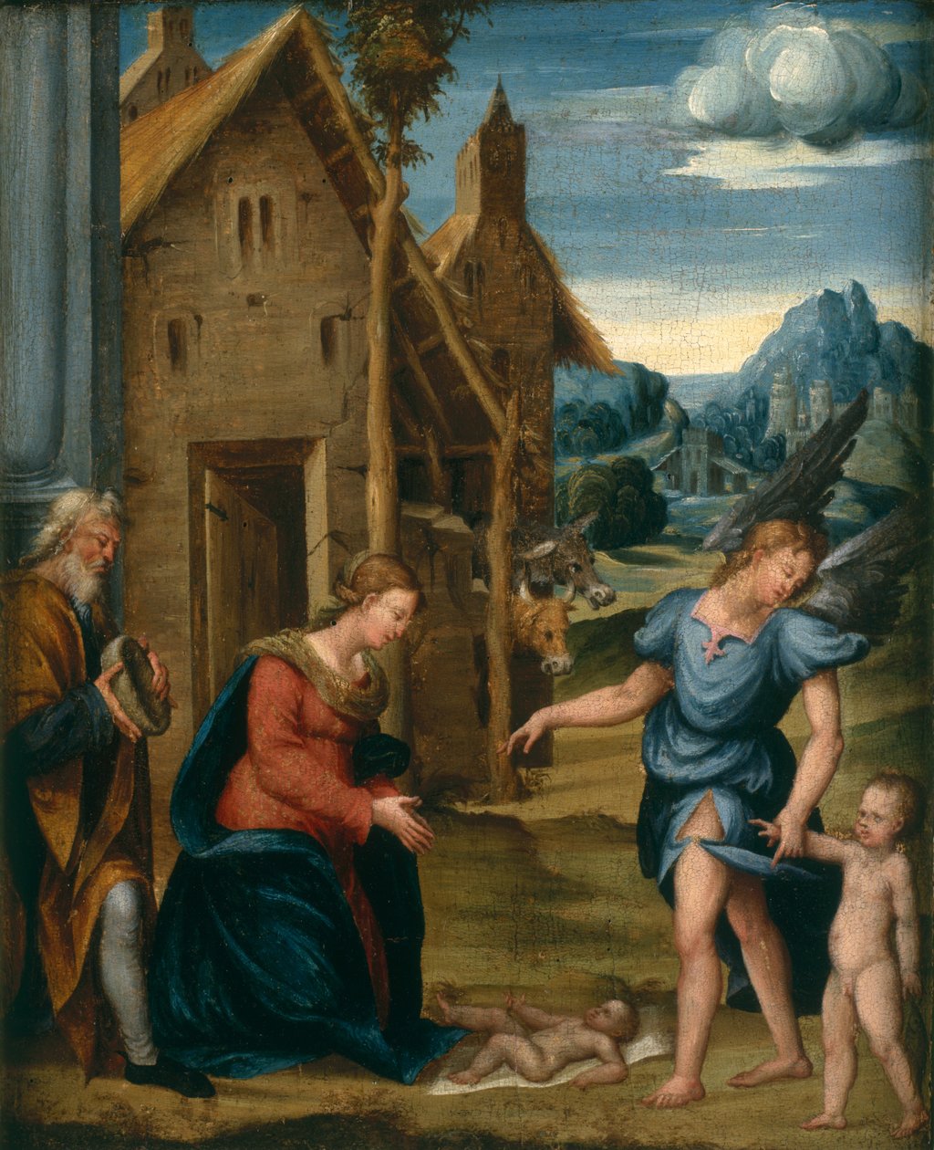 Adoração da criança com Rafael e Tobias, c.1510 de Domenico workshop attr.to Panetti