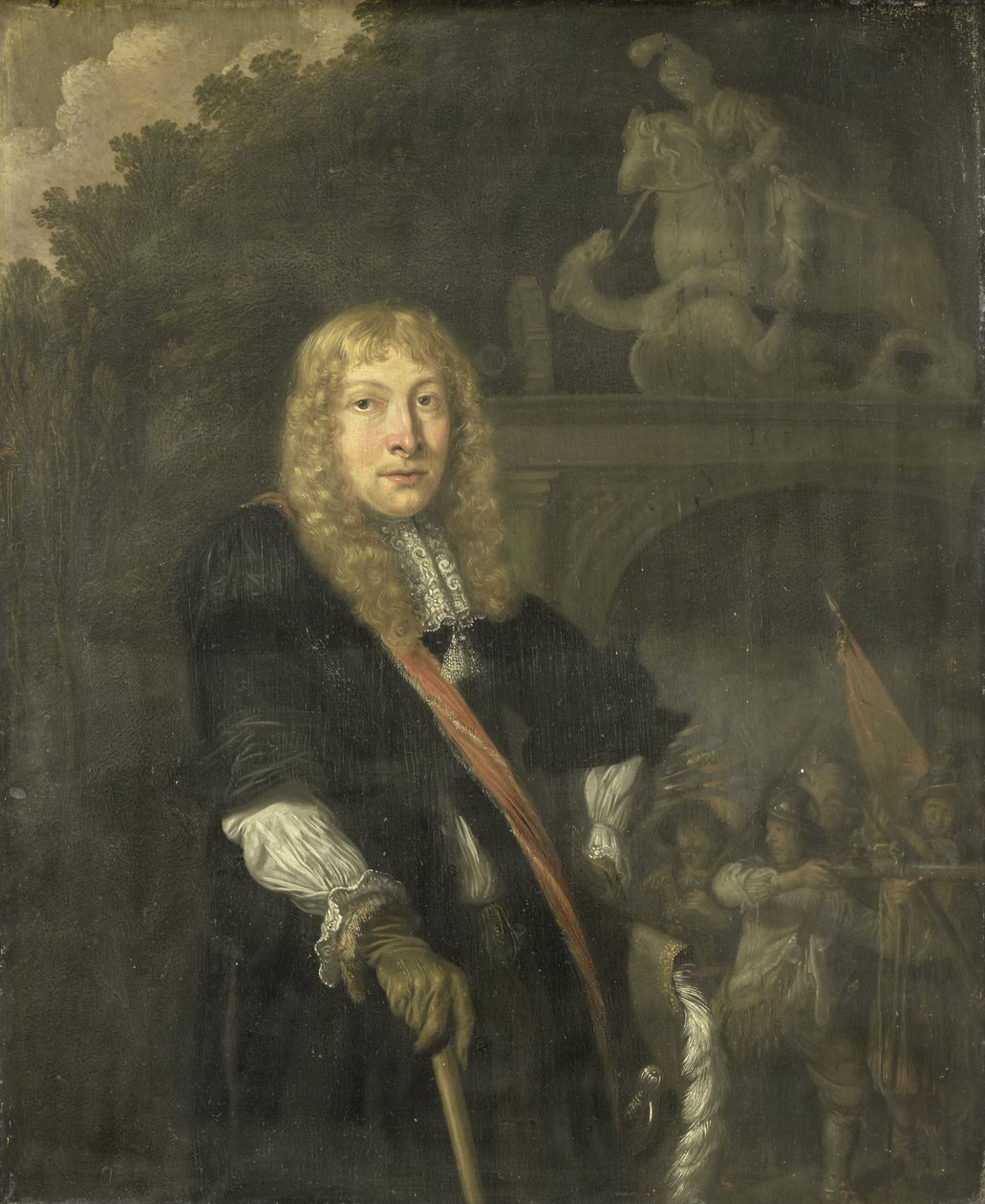Retrato de um oficial da guarda civil de Leiden em frente ao portão da sede dos guardas de St. de Domenicus van Tol