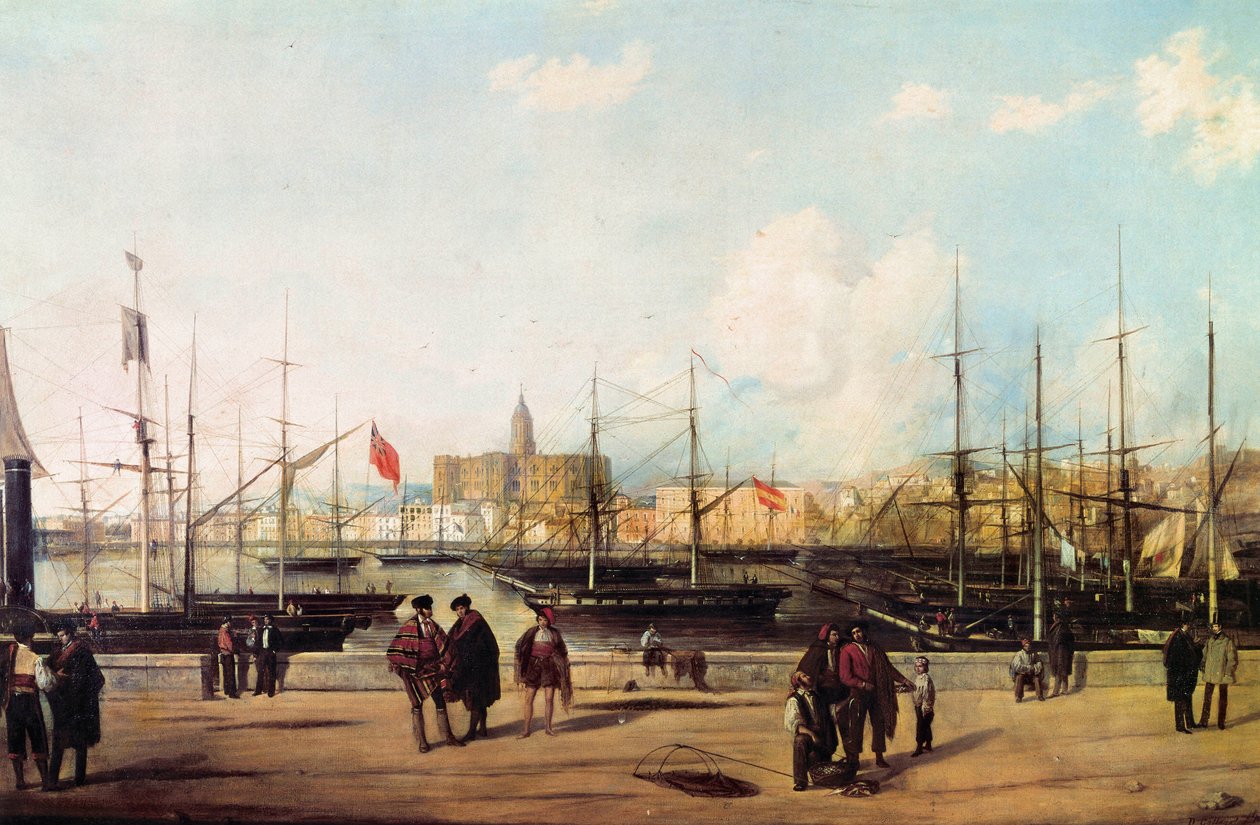 Vista do porto de Málaga, Espanha de Domingo Gallego y Alvarez