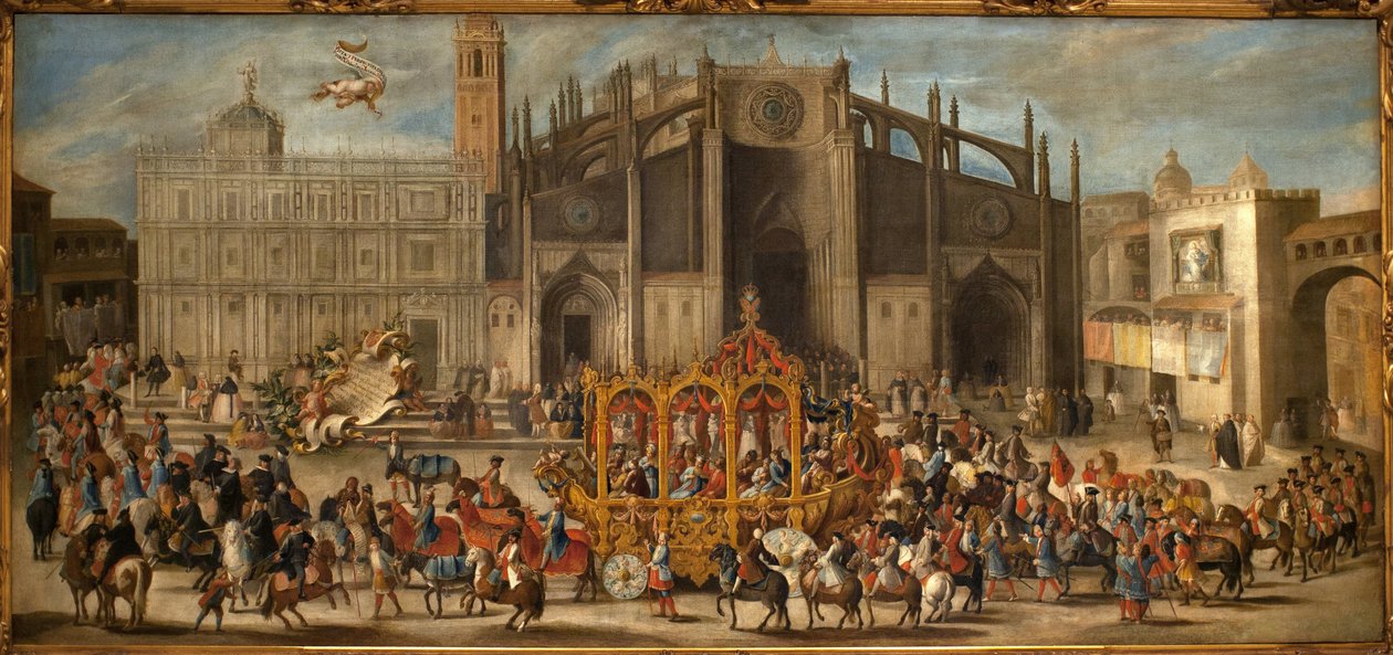 O transporte da proclamação da máscara. Pintura de Domingo Martinez (1688-1749), óleo sobre tela de Domingo Martinez