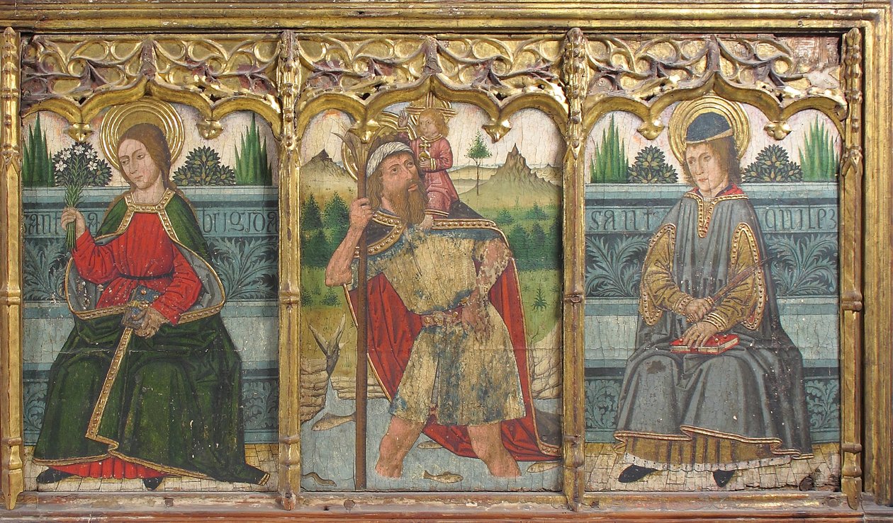 Painel de Predela com Santa Brígida, São Cristóvão e São Kilian do Retábulo, século XV. de Domingo Ram