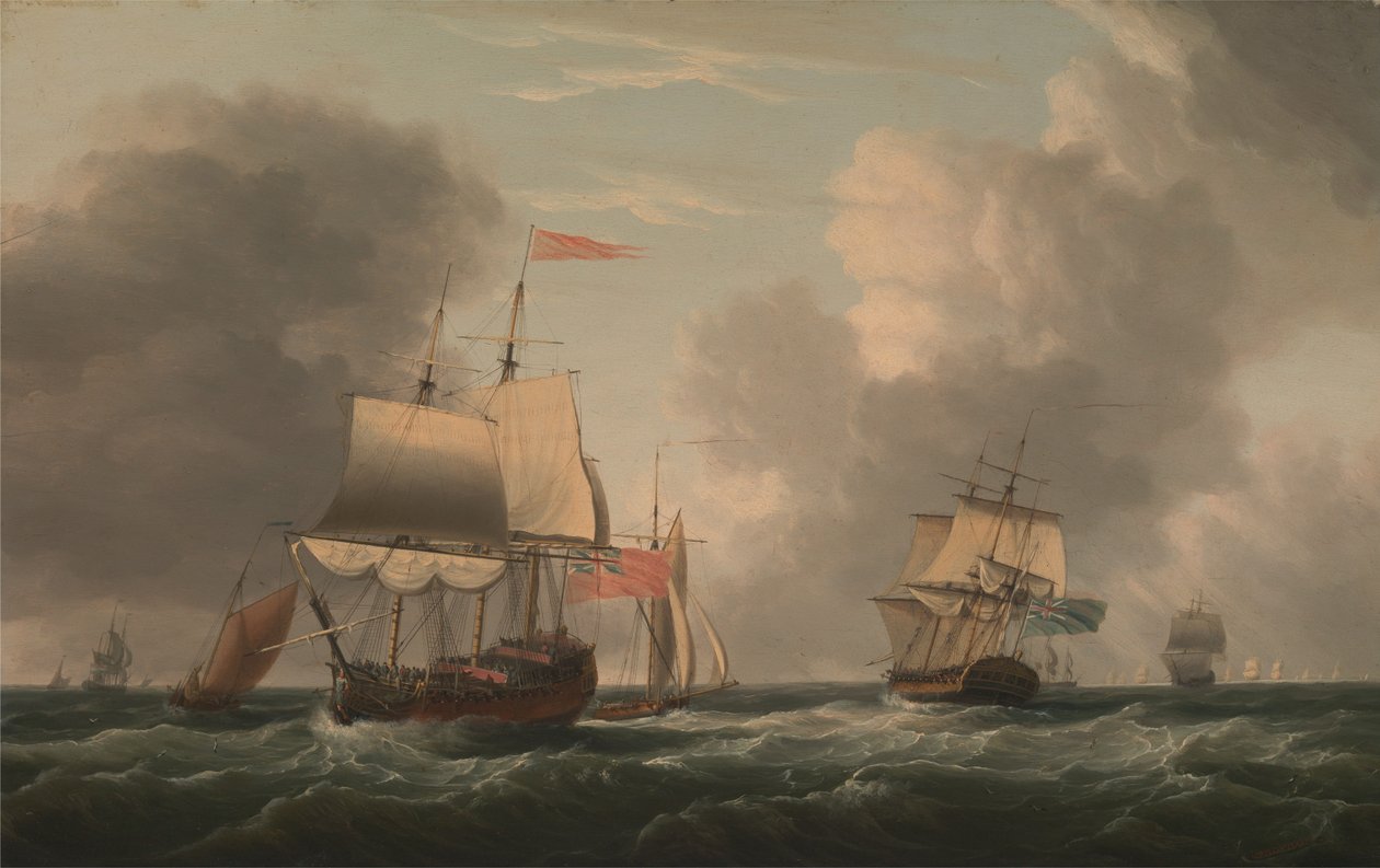 Um Hove Inglês de Dois Decks a Mentir, com Outros Navios e Embarcações numa Brisa Fresca de Dominic Serres