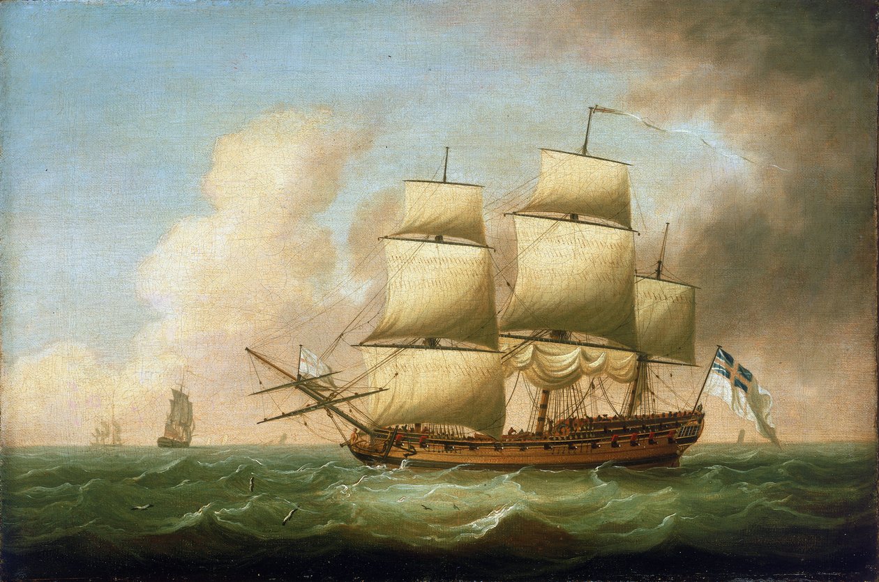 Fragata britânica. Óleo sobre tela, de Dominic Serres (1719-1793). de Dominic Serres