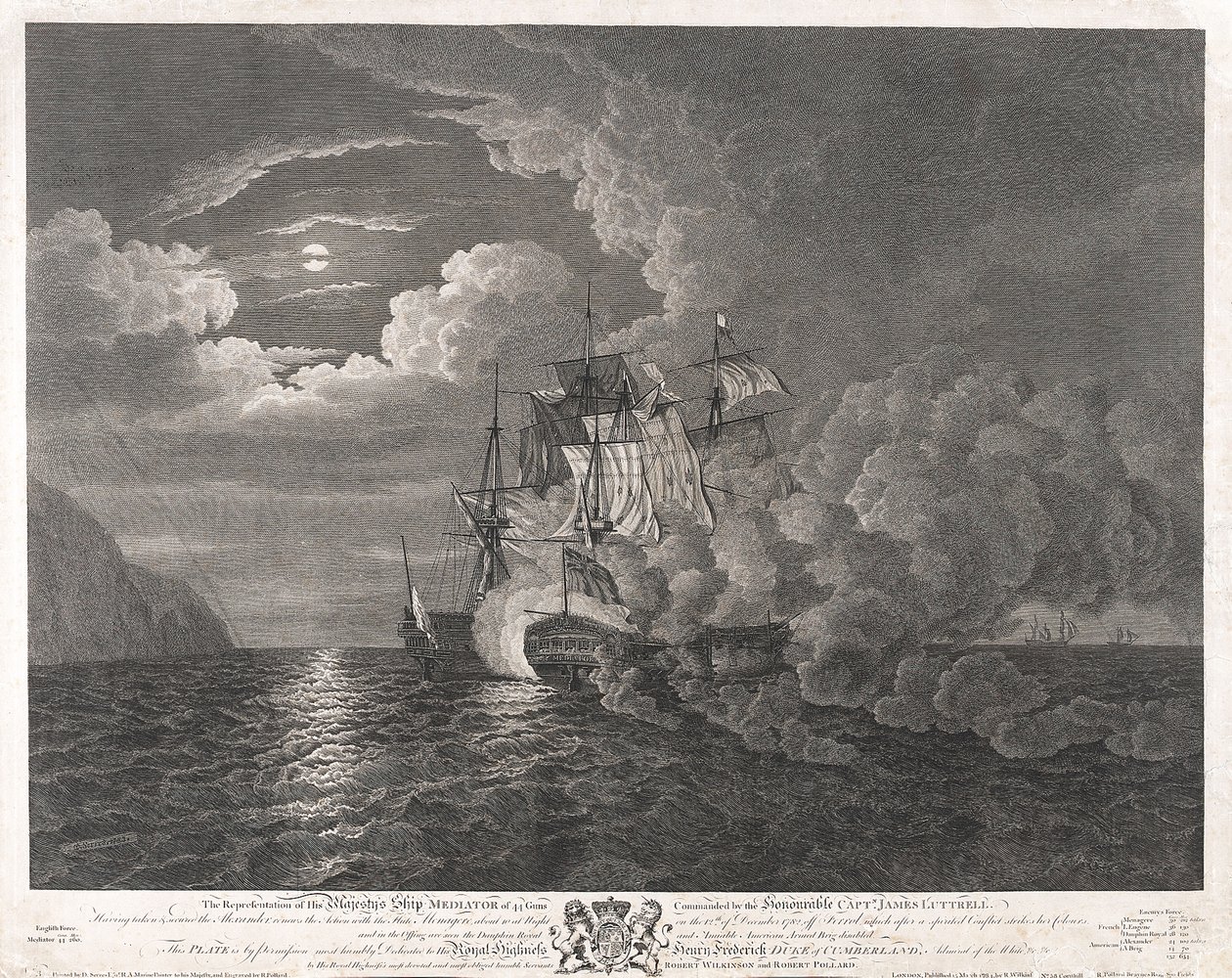 HMS "Mediator" em 12 de dezembro de 1782 ao largo de Ferrol de Dominic Serres