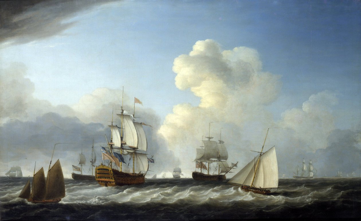 O navio de segunda classe da Marinha Real Britânica, com 98 canhões, era o "Saint George", acompanhado por outros navios de Dominic Serres