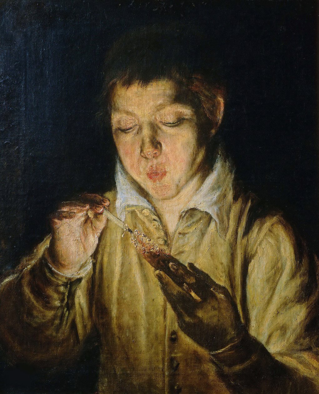 O pomo soprando em um cone, ca 1571-1572. de Dominico El Greco