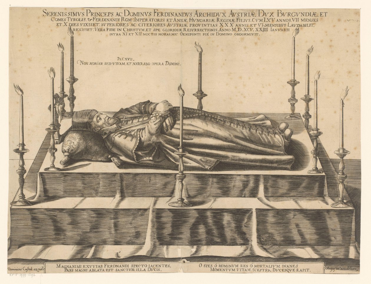 Retrato da morte de Fernão II do Tirol
Serenissimus Princeps Ac Dominus Ferdinandus Archidux Austriae (...) (título sobre o objecto) de Dominicus Custos (possibly)