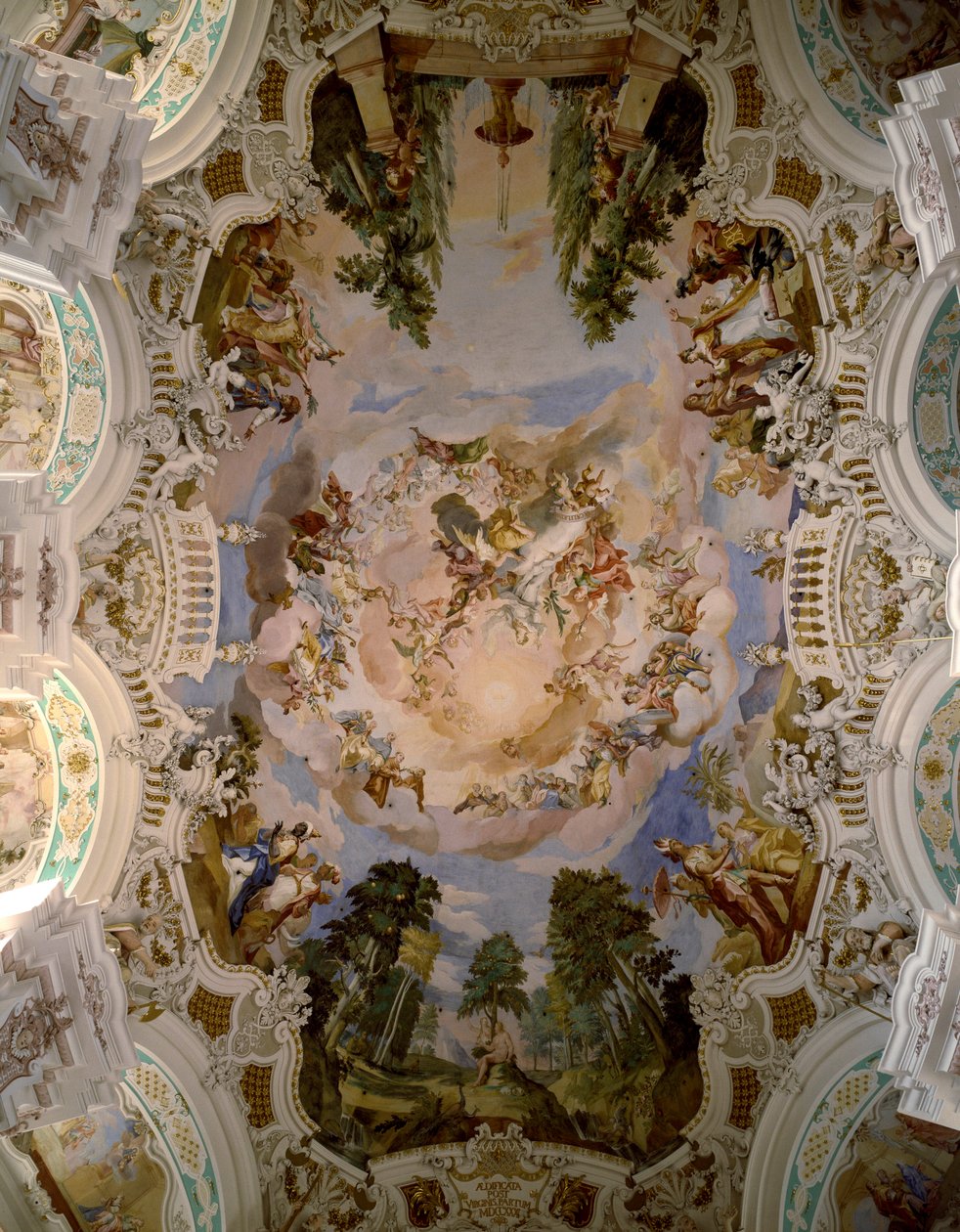 Fresco decorando a cúpula do mosteiro Schussenried pelo arquiteto Domenikus Zimmermann (1685-1766) 1730-1731 Schussenried, Alemanha de Dominikus Zimmermann