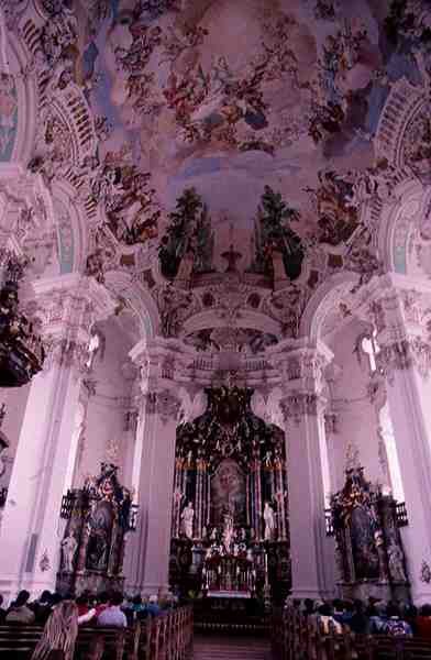 Interior rococó da igreja, iniciado em 1727 de Dominikus Zimmermann