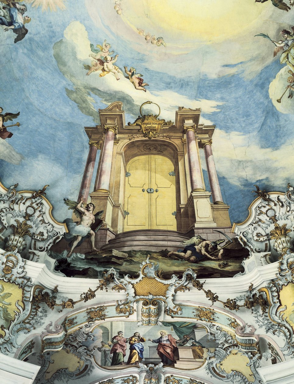 A porta do Eternito com a inscrição Tempus non erit amplius (fresco) de Dominikus Zimmermann