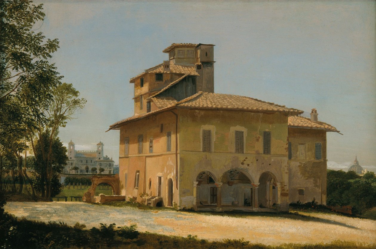 A Villa de Rafael em Roma, c.1837-40 (óleo sobre papel sobre tela) de Dominique Louis Papety