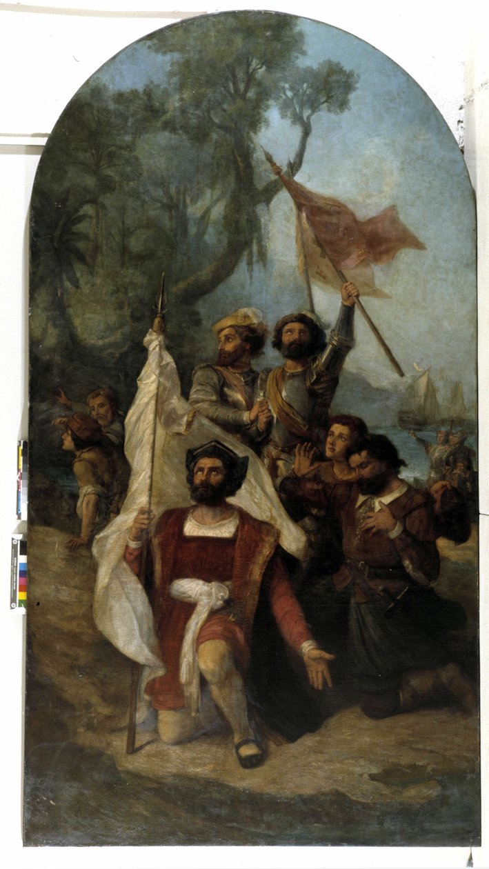 O navegador Cristóvão Colombo (Cristoforo Colombo, Cristobal Colon) (1451-1506) quando chegou ao Novo Mundo em 1492 (óleo sobre tela) de Dominique Magaud