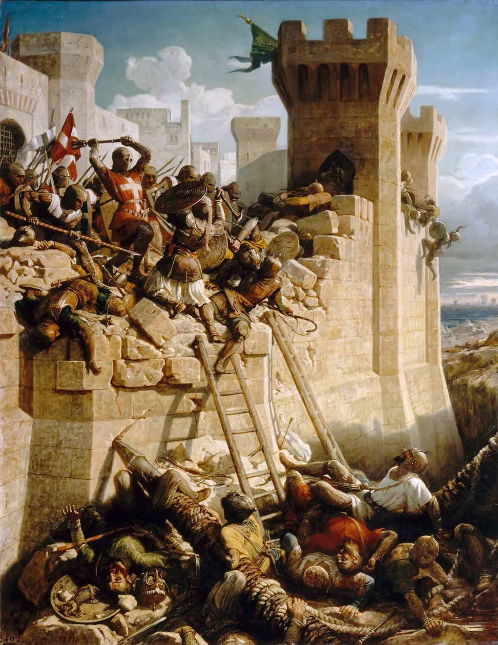 Guillaume de Clermont defendendo as muralhas no Cerco do Acre, 1291 de Dominique Papety