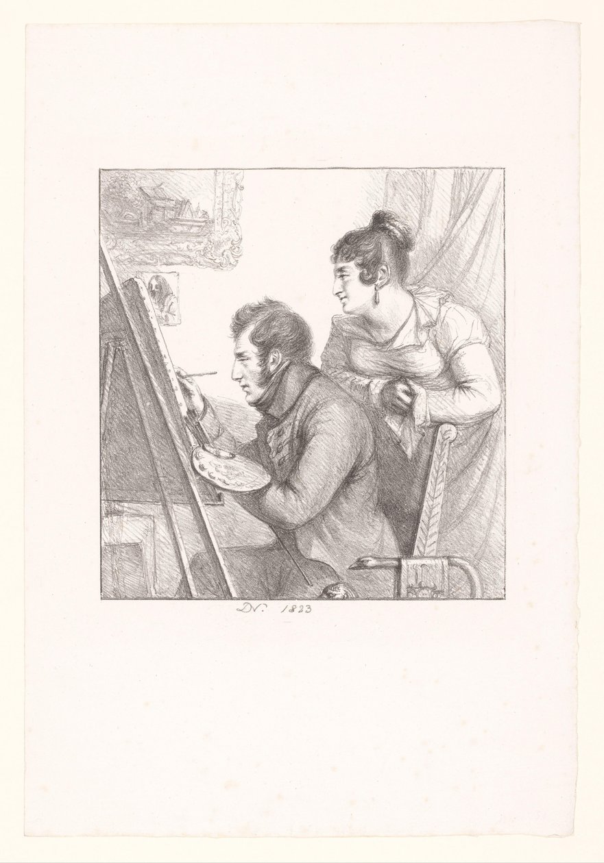 Auto-retrato do artista em acção com a mulher a olhar de Dominique Vivant Denon (baron)