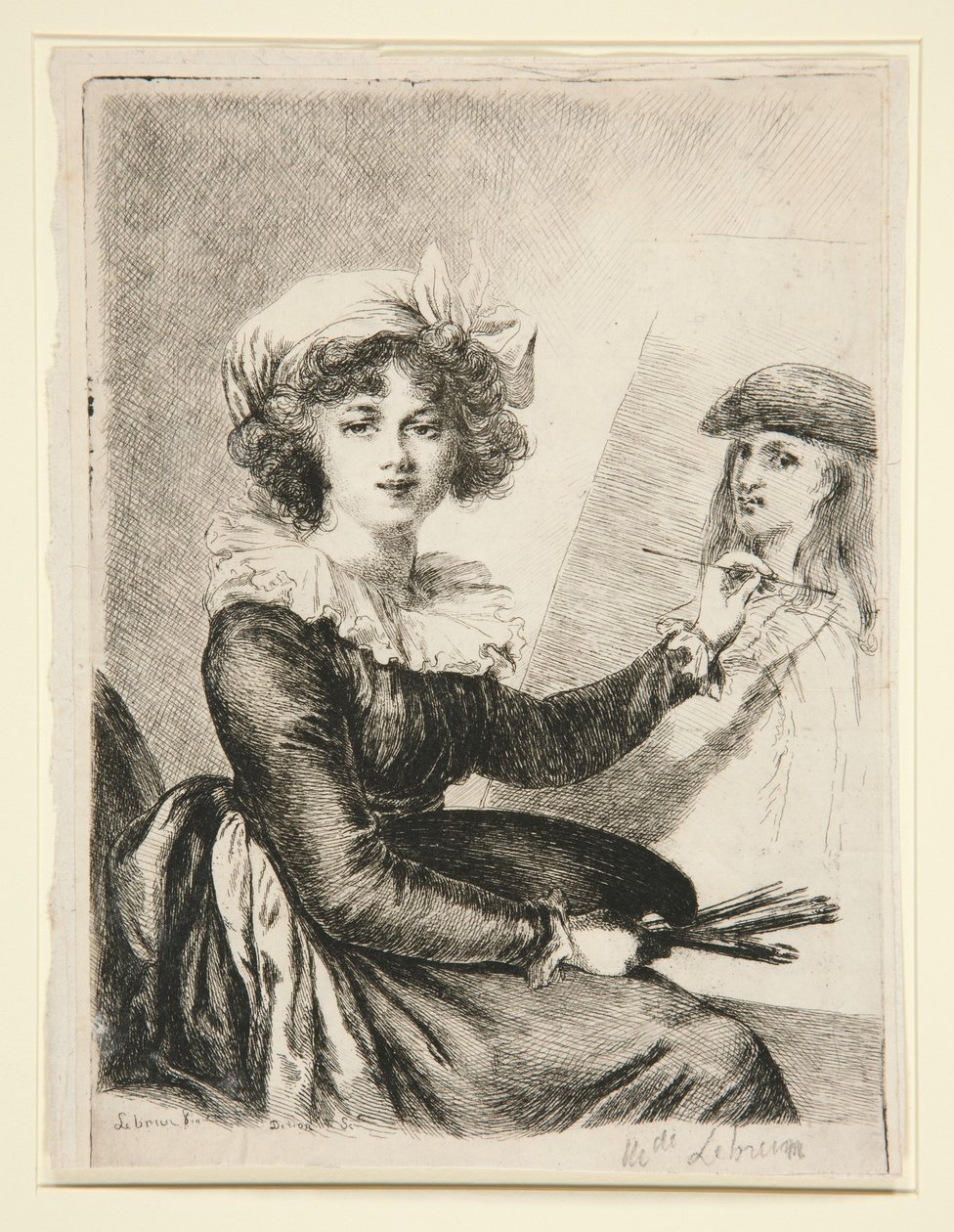 Louise-Elisabeth Vigée-Lebrun, (Mlle Lebrun), segundo e em sentido inverso ao autorretrato de 1790 nos Uffizi de Dominique Vivant Denon