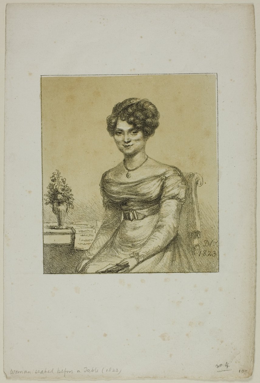 Mulher sentada diante de uma mesa de Dominique Vivant Denon