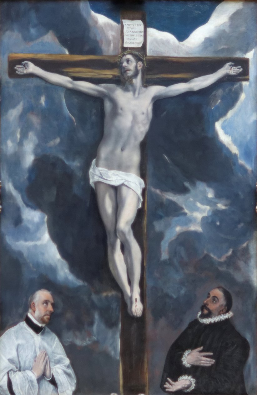 Cristo na cruz adorado por dois doadores de El Greco