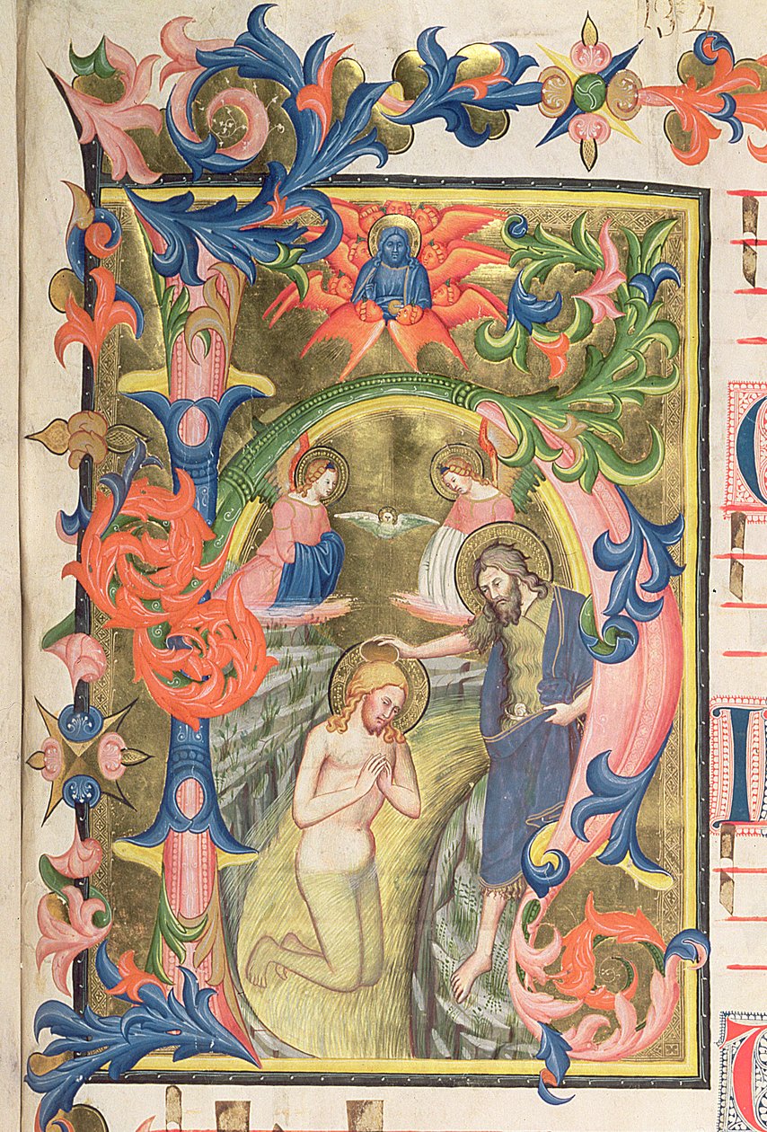O batismo de Cristo, historiated h ver detalhes iniciais de 362972 de Don Simone Camaldolese