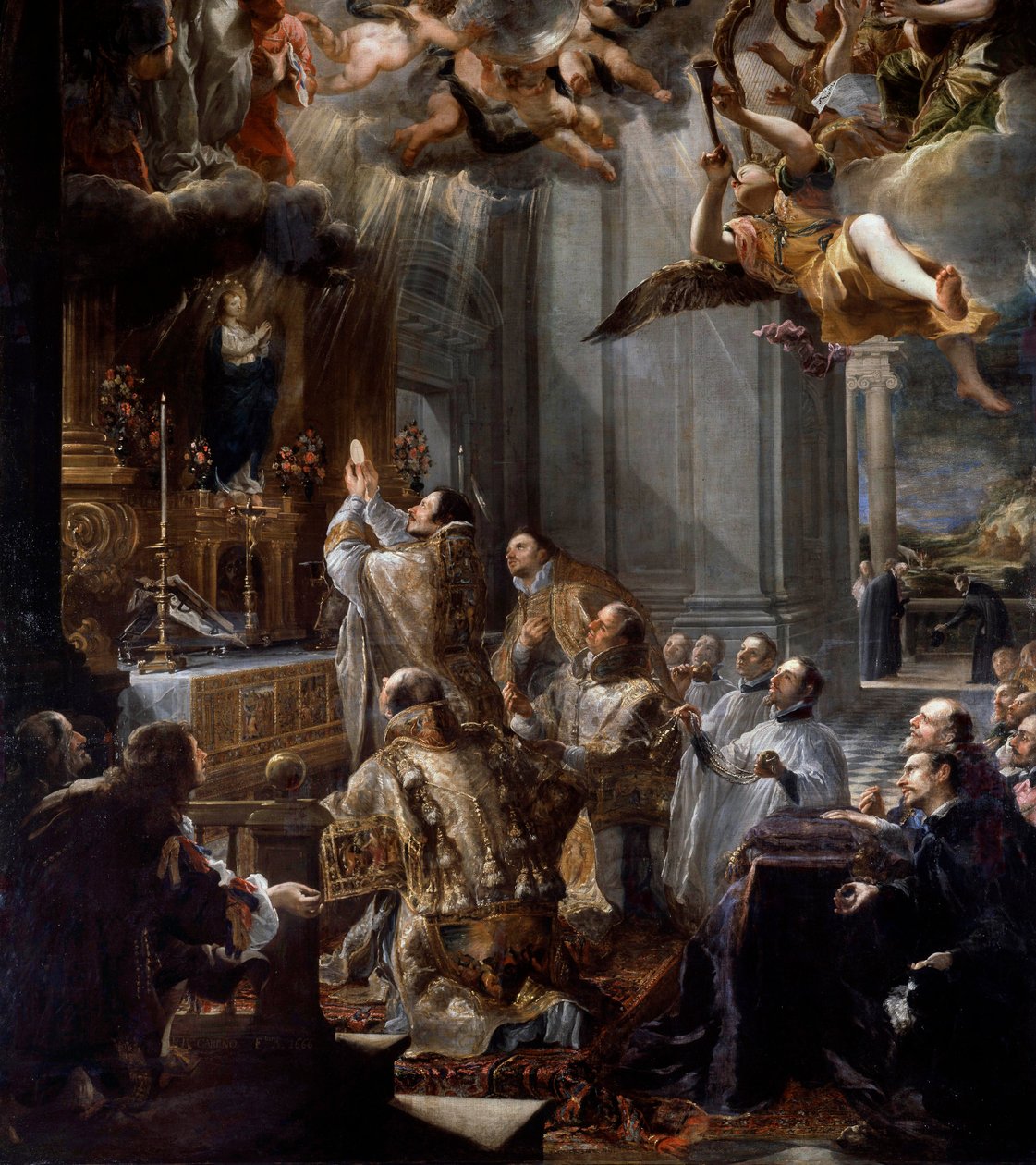 Missa de fundação da Ordem da Trindade A Ordem Religiosa da Trindade (ou Santíssima Trindade) foi fundada por João de Matha (1154-1213). Detalhe de um quadro de Juan Carreno de Miranda (1614-1683) Dim. 5x3,1 m de Don Juan Carreno de Miranda