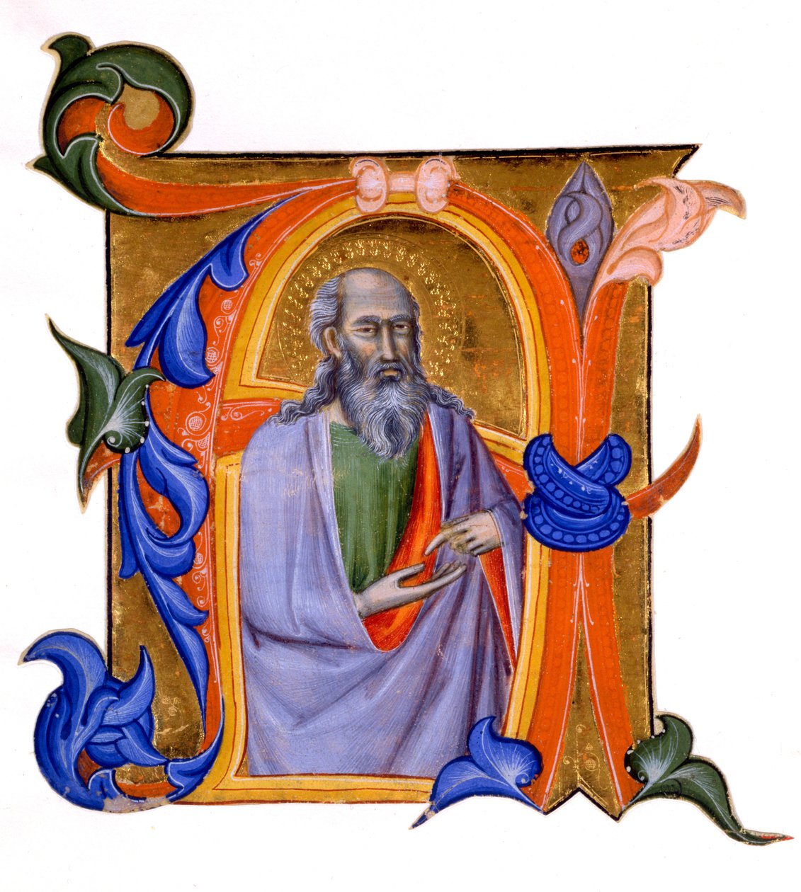 Inicial A iluminada, c.1382-99 (pigmento à base de água e folha de ouro em pergaminho) de Don Silvestro dei Gherarducci