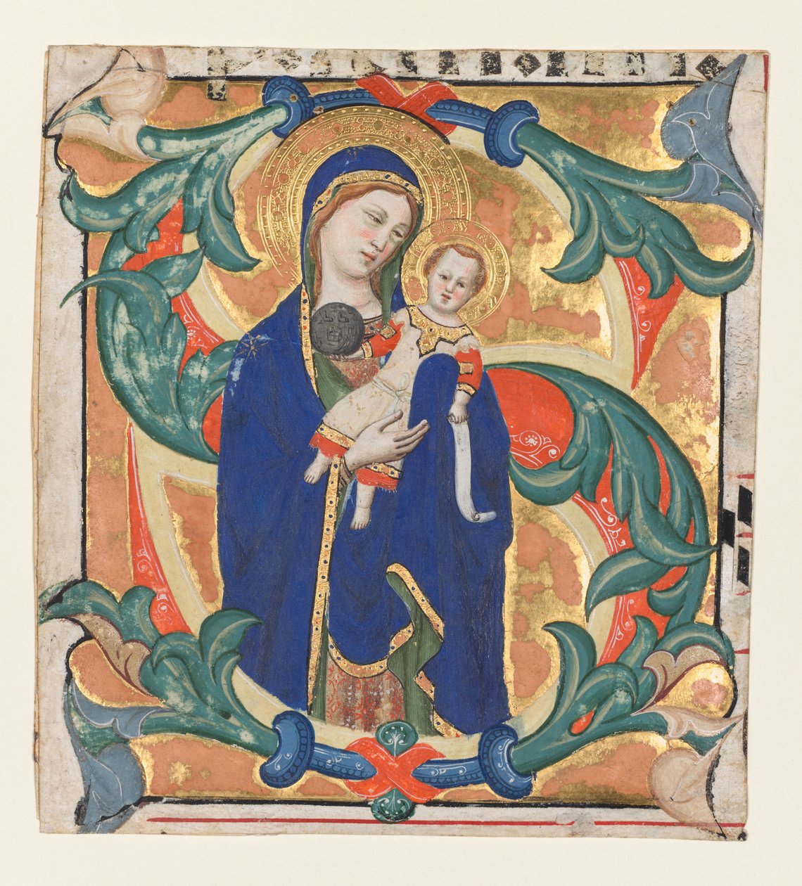 S inicial [alve sancta parens] de um Gradual: Madonna and Child, c. 1370-1374. de Don Silvestro dei Gherarducci
