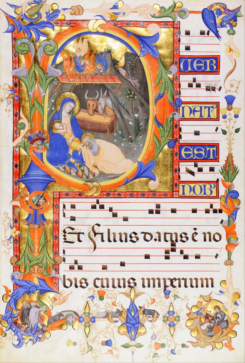 Natividade, em um P inicial de Don Silvestro dei Gherarducci