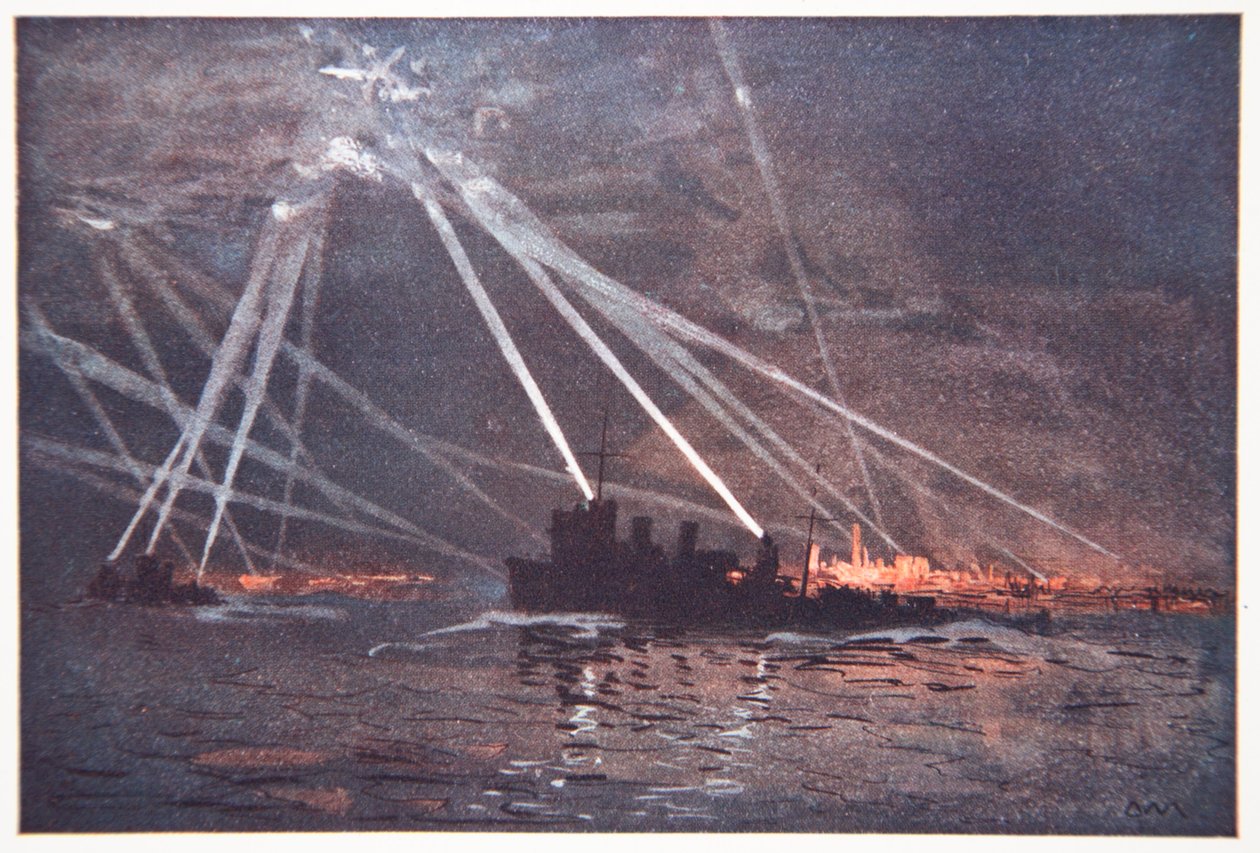 Sangue e Ferro: Um ataque aéreo no Norte, ilustração de &39;The Naval Front&39; por Gordon S. Maxwell, 1920 de Donald Maxwell