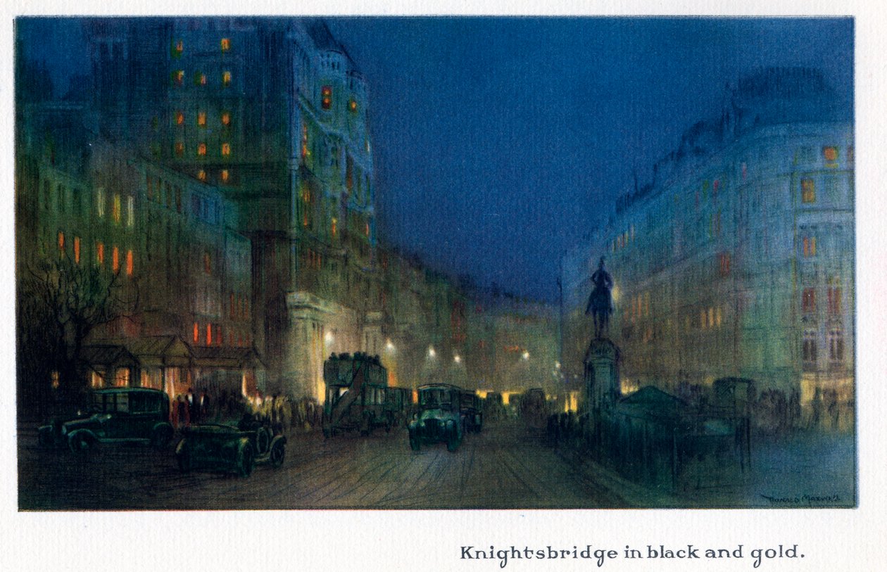Knightsbridge em preto e dourado, de "The New Lights of London", publicado em 1926 de Donald Maxwell