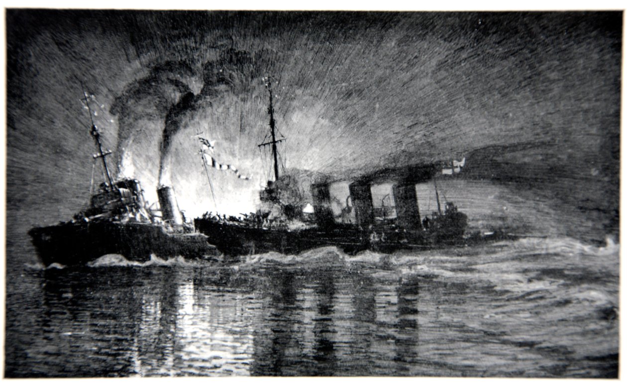 HMS Broke atacando o Destruidor Alemão, ilustração de &39;The Naval Front&39; de Gordon S. Maxwell, 1920 de Donald Maxwell
