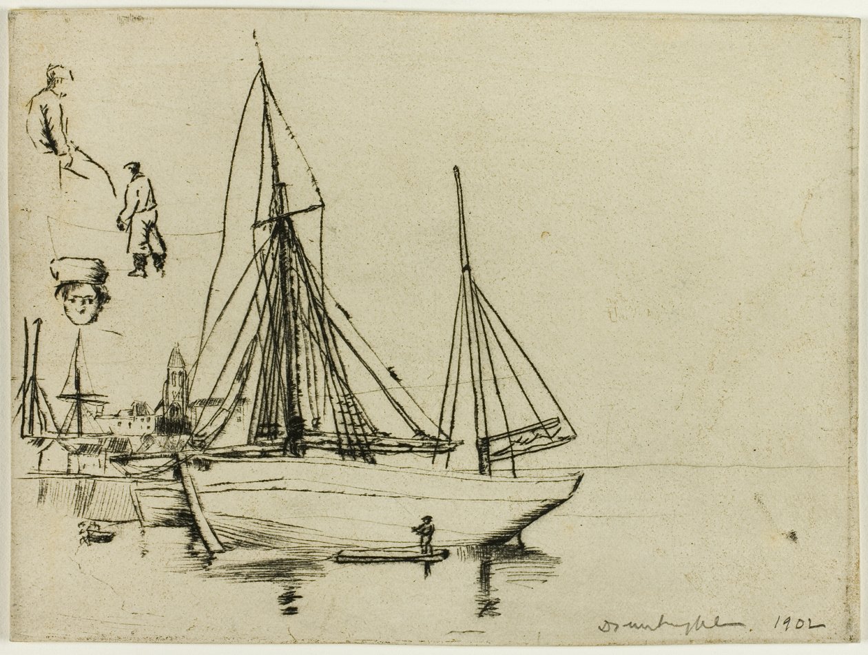 Esboço de barcos de pesca e marinheiros de Donald Shaw MacLaughlan