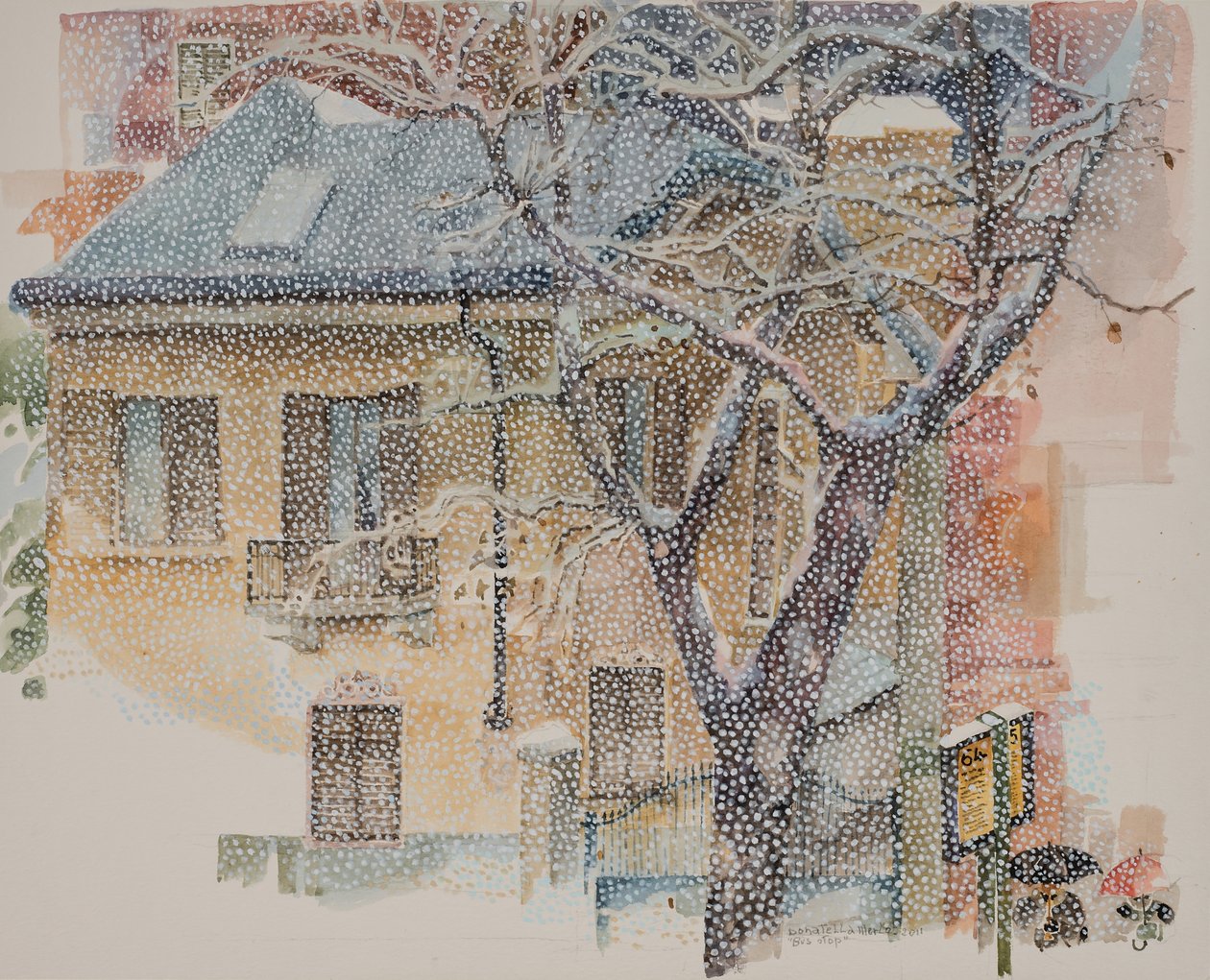 Paragem de autocarro, 2011 (aguarela sobre papel) de Donatella Merlo