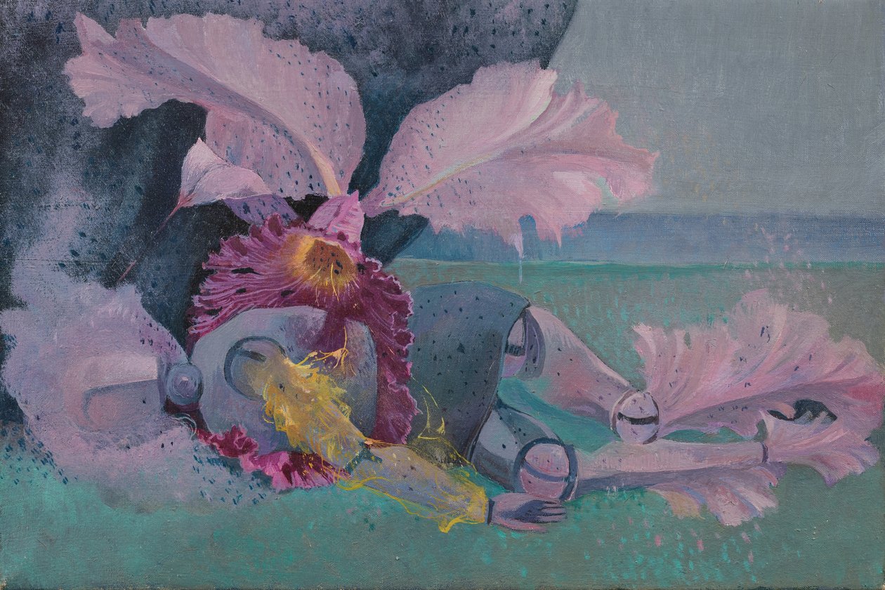 Metamorfose, Manequim e orquídea, c.1968 (óleo sobre tela) de Donatella Merlo