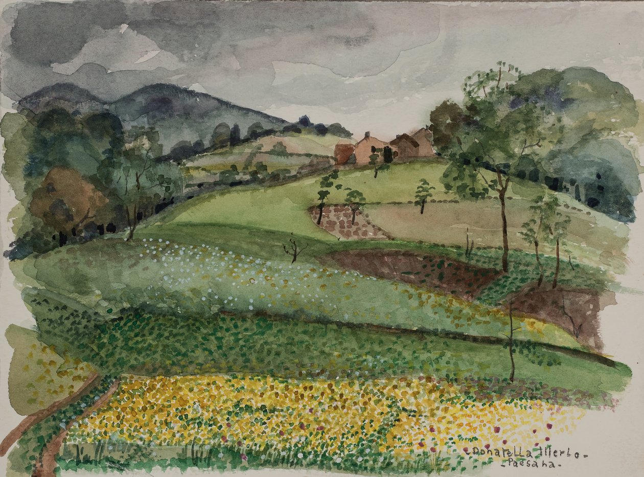 Camponesa, c.1980 (aguarela sobre papel) de Donatella Merlo