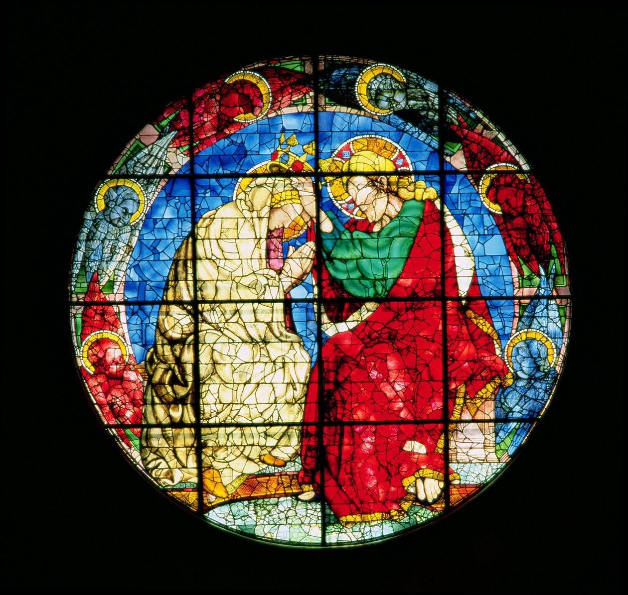 Oculus representando Coroação da Virgem, 1438 (vitral) de Donatello