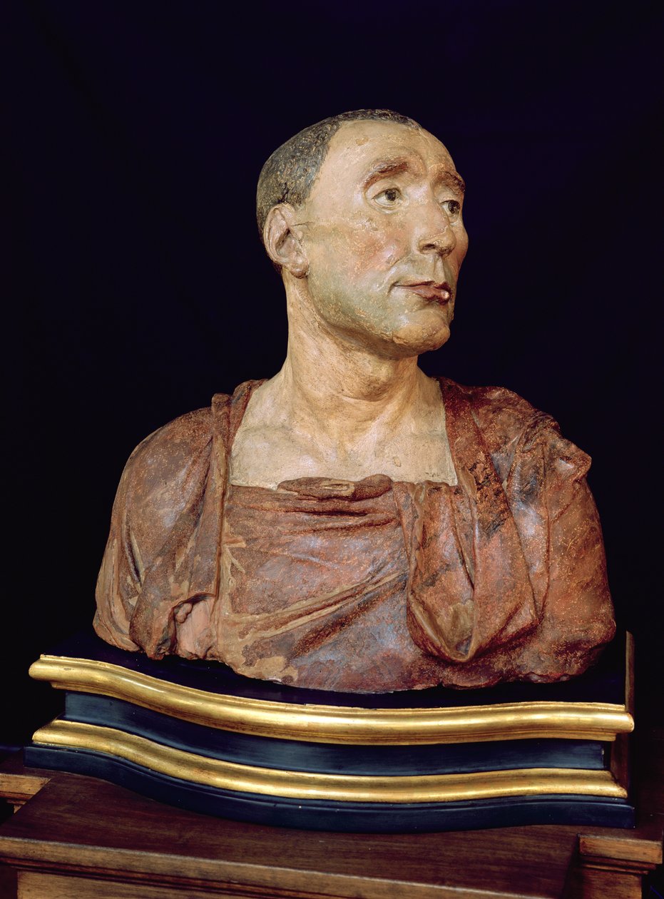Busto de retrato de Niccolo da Uzzano (1359-1431) (terracota policromada) de Donatello