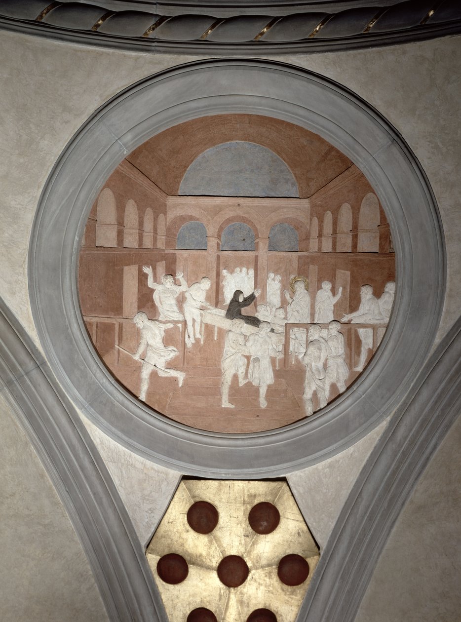 O Levantamento de Drusiana, medalhão de spandrel, c.1425 (gesso) de Donatello
