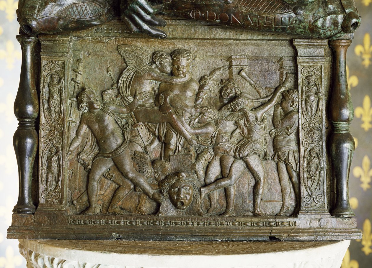 Putti Bacchanal, baixo relevo na base de &39;Judite e Holofernes&39;, Sala de Gigli, 1460 (bronze) de Donatello