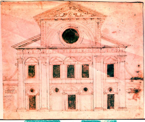 Design para a fachada de uma igreja de Donato Bramante
