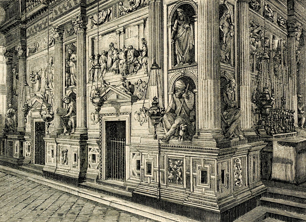Tela de mármore da Casa Santa, desenhada por Donato Bramante (1444-1514), Santuário da Casa Santa, Loreto, Marche, Itália de Donato Bramante