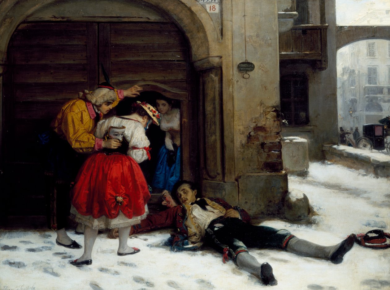 Regresso depois de uma festa nocturna, pintura de Domenico Scattola (1814-1876), óleo sobre tela, 75x100 cm de Donenico Scattola