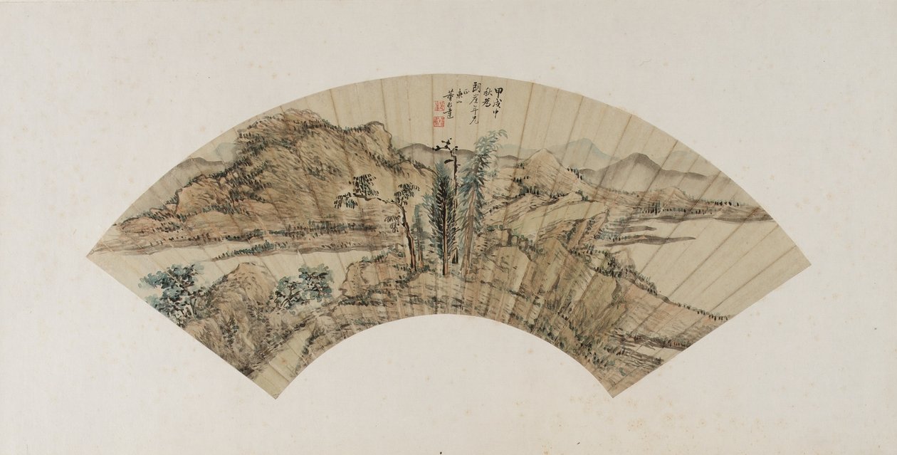 Paisagem montanhosa, dinastia Qing, 1754 (tinta e cor sobre papel) de Dong Bangda