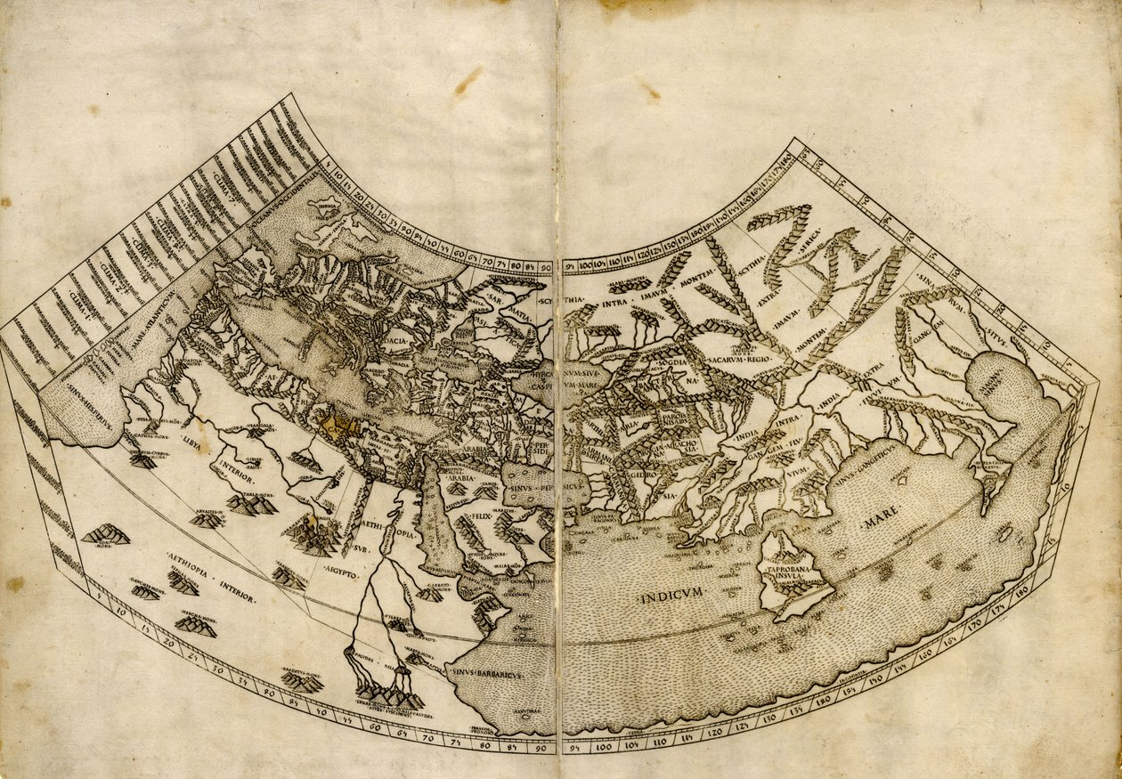 Mapa-múndi ptolemaico de "Geographia de Donnus Nicolaus & Ptolemy Claudius Germanus