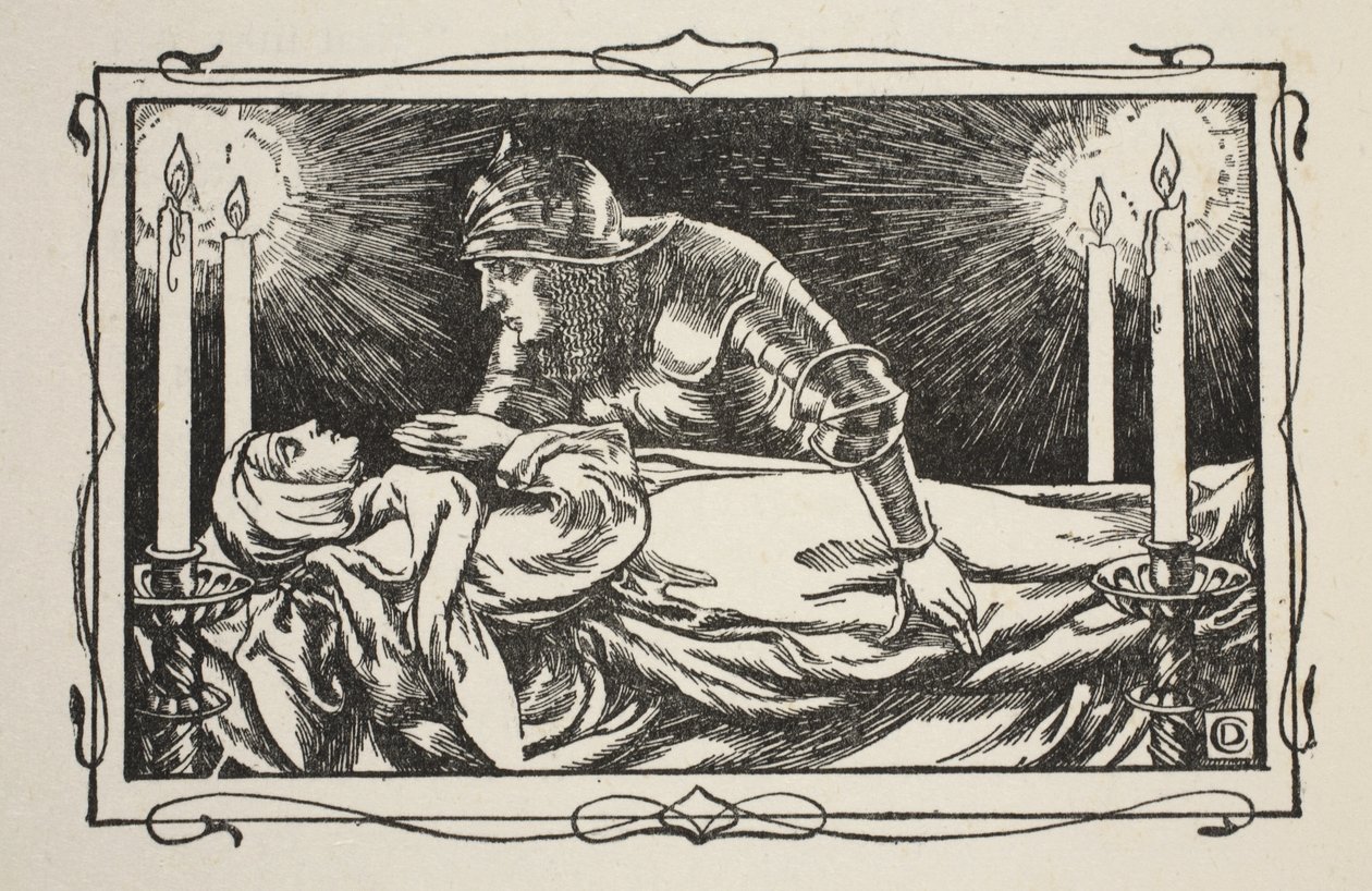 Encontrou a Rainha Morta, ilustração de &39;Histórias do Rei Arthur e da Mesa Redonda&39; de Beatrice Clay, 1ª Edição, 1905 de Dora Curtis