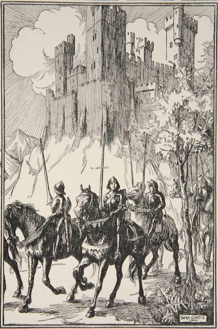 Sir Galahad na Abadia, ilustração de "Histórias do Rei Arthur e da Mesa Redonda", de Beatrice Clay, 1ª Edição, 1905 de Dora Curtis