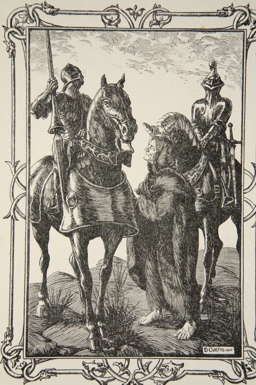 Eles se encontraram com um Velho, ilustração de "Histórias do Rei Arthur e da Mesa Redonda", de Beatrice Clay, 1ª Edição, 1905 de Dora Curtis